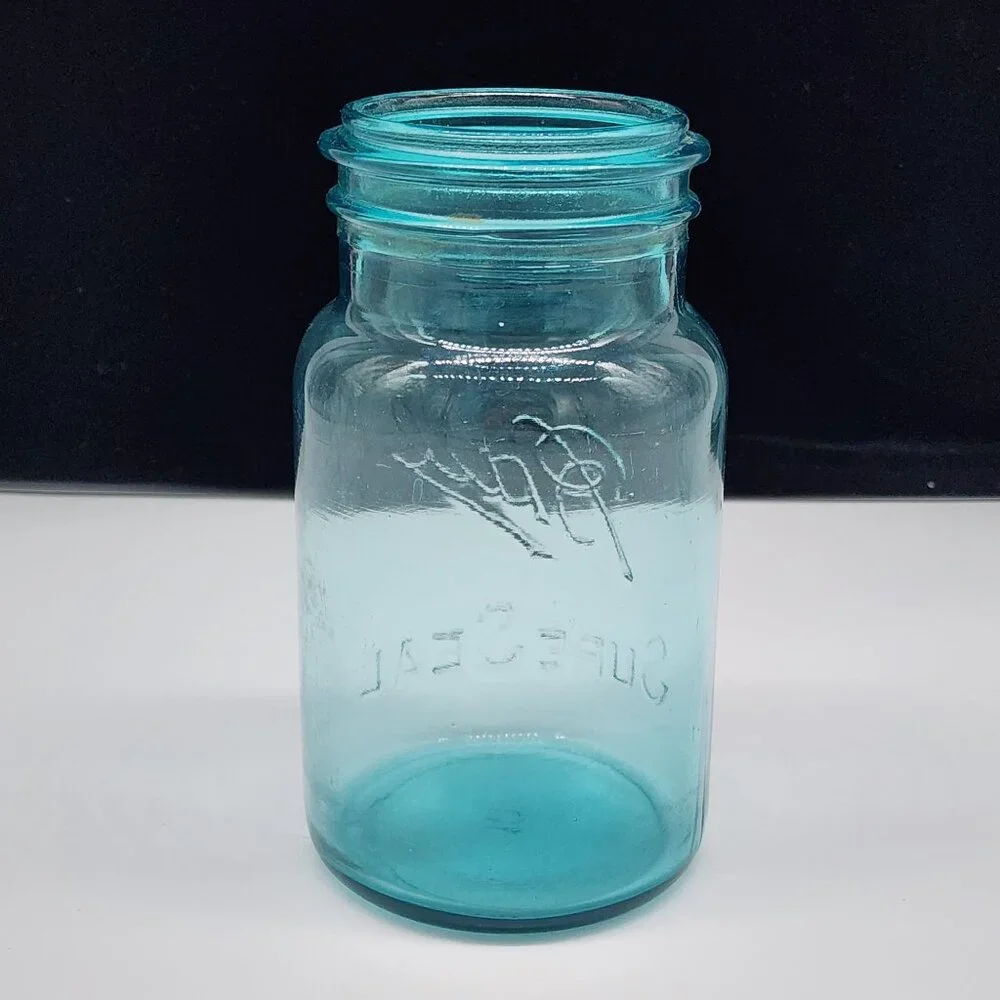 Vintage Ball Blue Glass Sure Seal Mason Jar #10 Jar Only No Lid 7